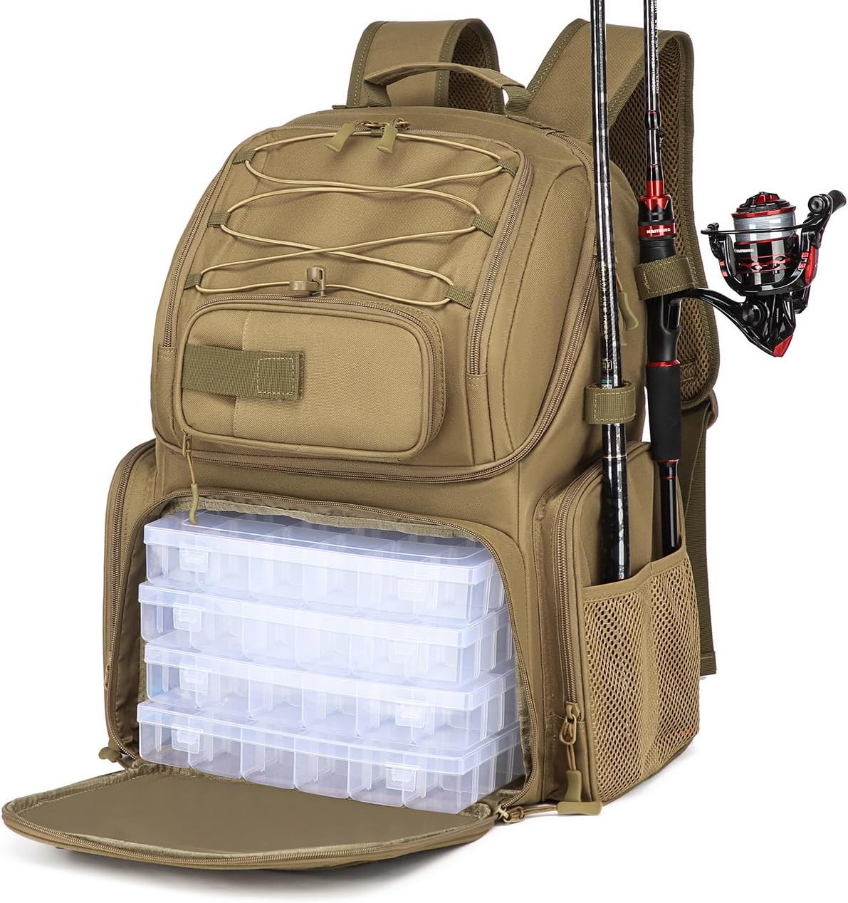 HAMBOLY Fishing Backpack with Tackle Boxes, 50L Fishing Tackle Bag with Cooler & Rod Holders, Waterproof Tackle Bag for Men