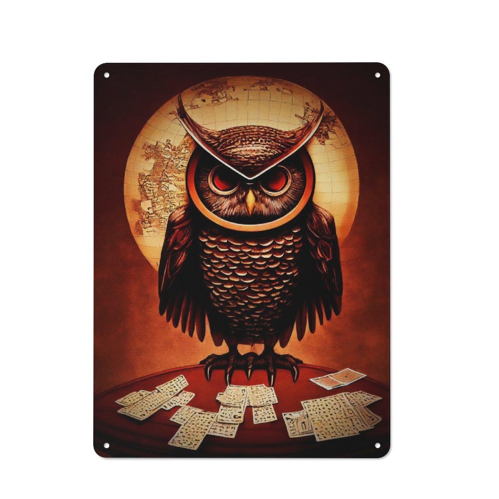 Junmoney Lucky Owl Painting For Lounge Or Reading Corner, Retro Metal Sign 40X30cm, For Metal Sign Collectors, For Garage And Workshop Walls