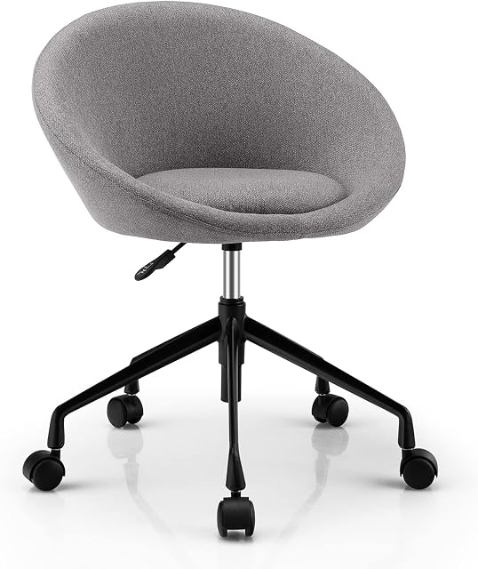 COSTWAY Swivel Office Chair, Ergonomic Computer Desk Chair Leisure Accent Vanity Seat, Height Adjustable Semicircular Rolling Executive Task Chairs for Home Office Bedroom (Grey)
