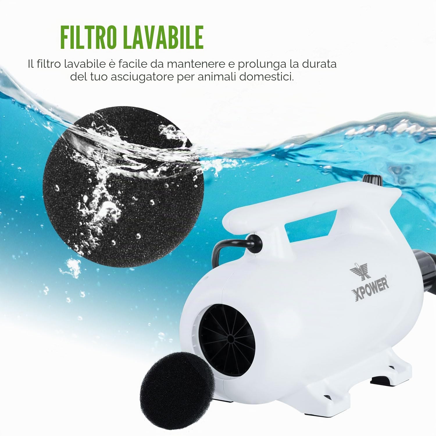 XPower Dryer per animali domestici regolabile a velocità e temperatura di controllo del cane, dryer per capelli con 3 nodi (B-163)
