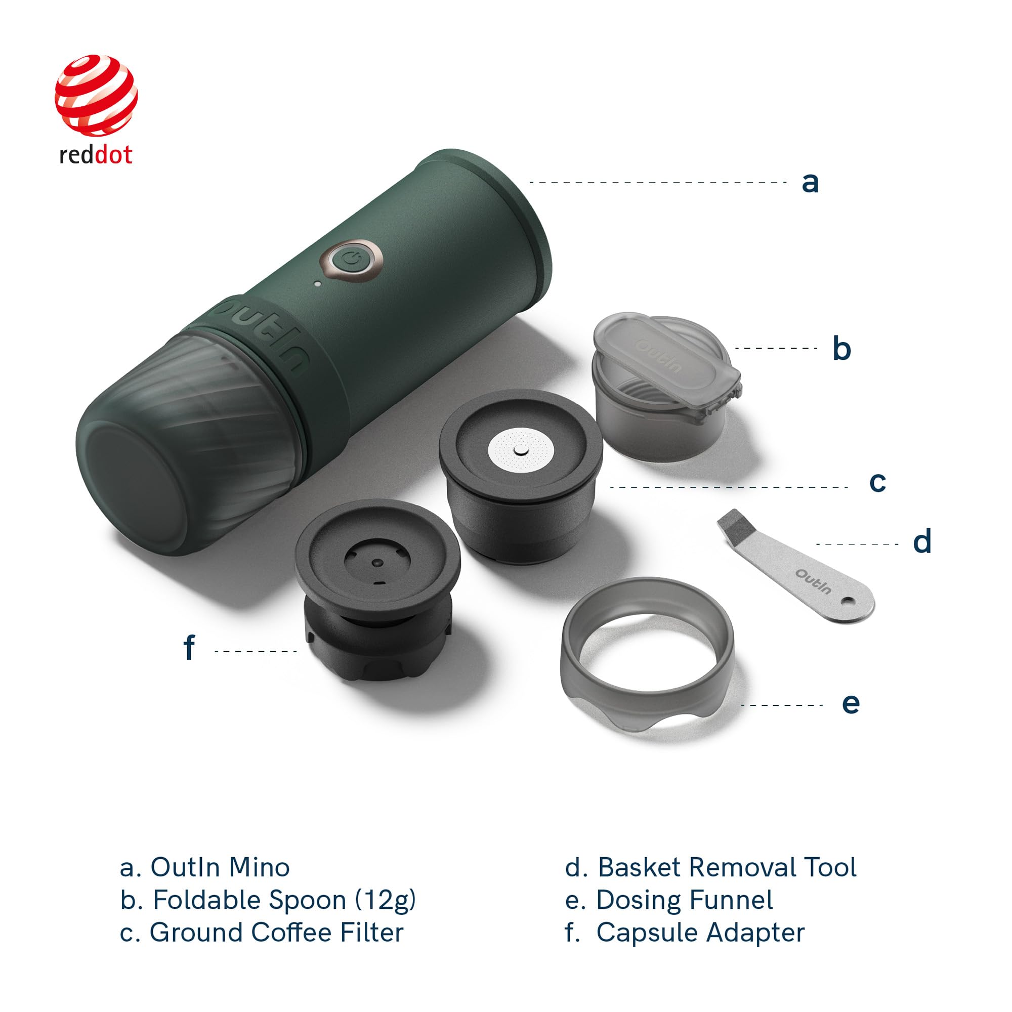 OutIn Mino Macchina per caffè espresso elettrica portatile supporto da Caffè Pieghevole e Ultra-Portatile con Moschettone