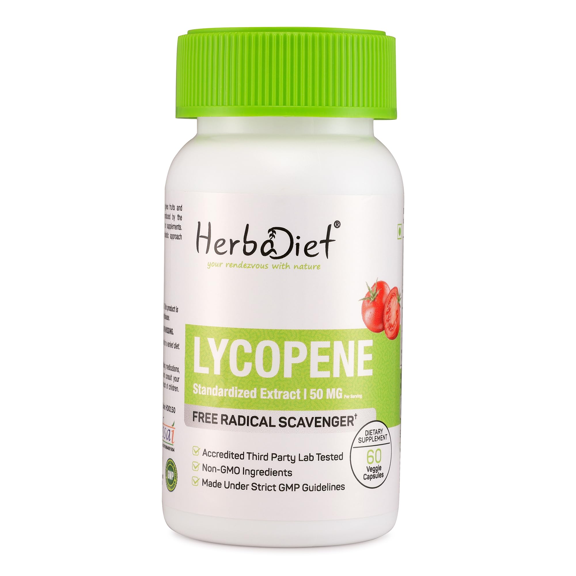 Herbadiet Lycopene 50Mg(Per Serving)60 Capsules|Natural Prostate Support,Immune Health|Tomato Extract Supplement