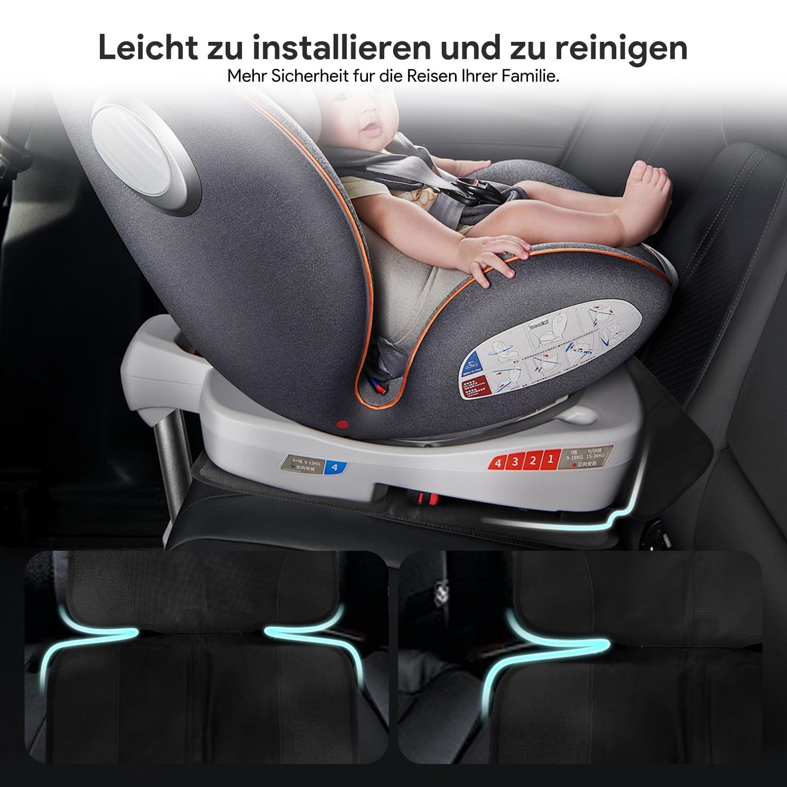 Premium podkładka pod fotelik dziecięcy, kompatybilny z ISOFIX, wodoodporny i antypoślizgowy ochraniacz na fotele samochodowe, uniwersalny rozmiar dla samochodu, SUV