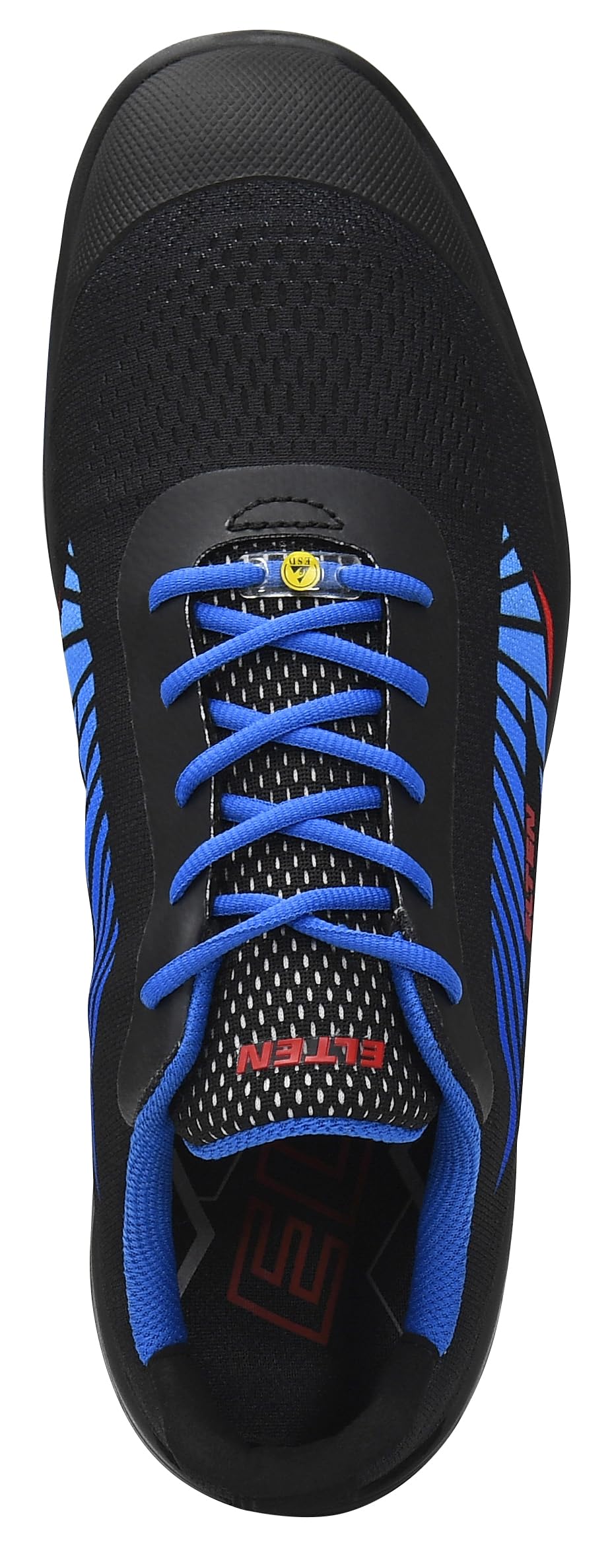 ELTEN Obuwie ochronne Larkin XXSports Black-Blue Low ESD S1, dla kobiet i mężczyzn, tekstylne, stalowe noski, lekkie, sportowe, czarne/niebieskie