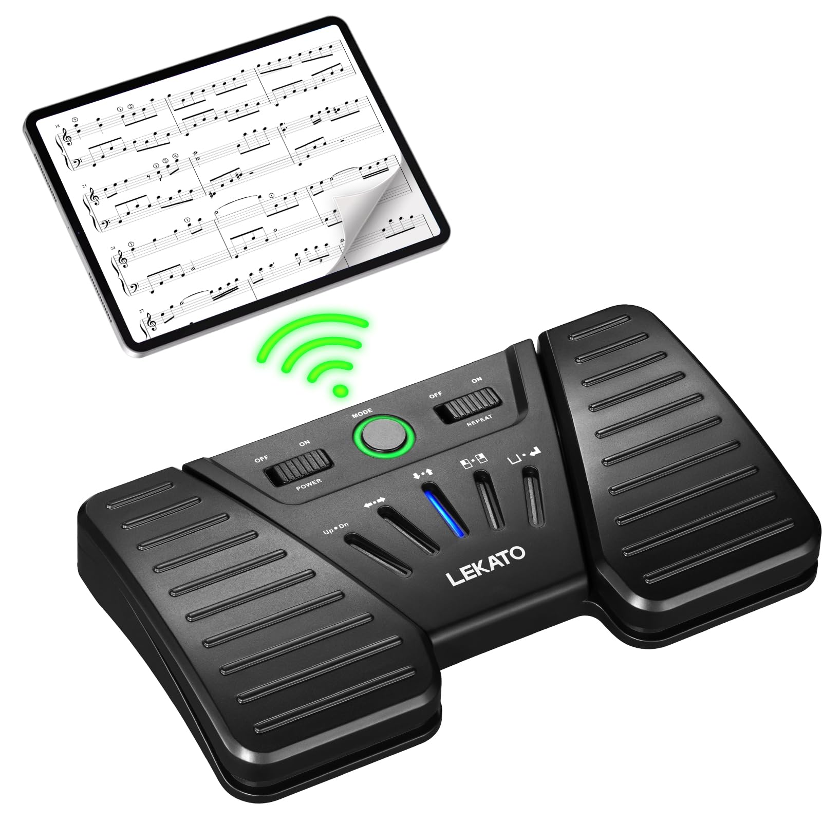 LEKATO Bluetooth Page Turning Pédale sans fil, tourne-page Bluetooth, contrôleur d'application rechargeable pour téléphone, tablettes, portable, 5 modes, pédale pour jouer des instruments ou inviter
