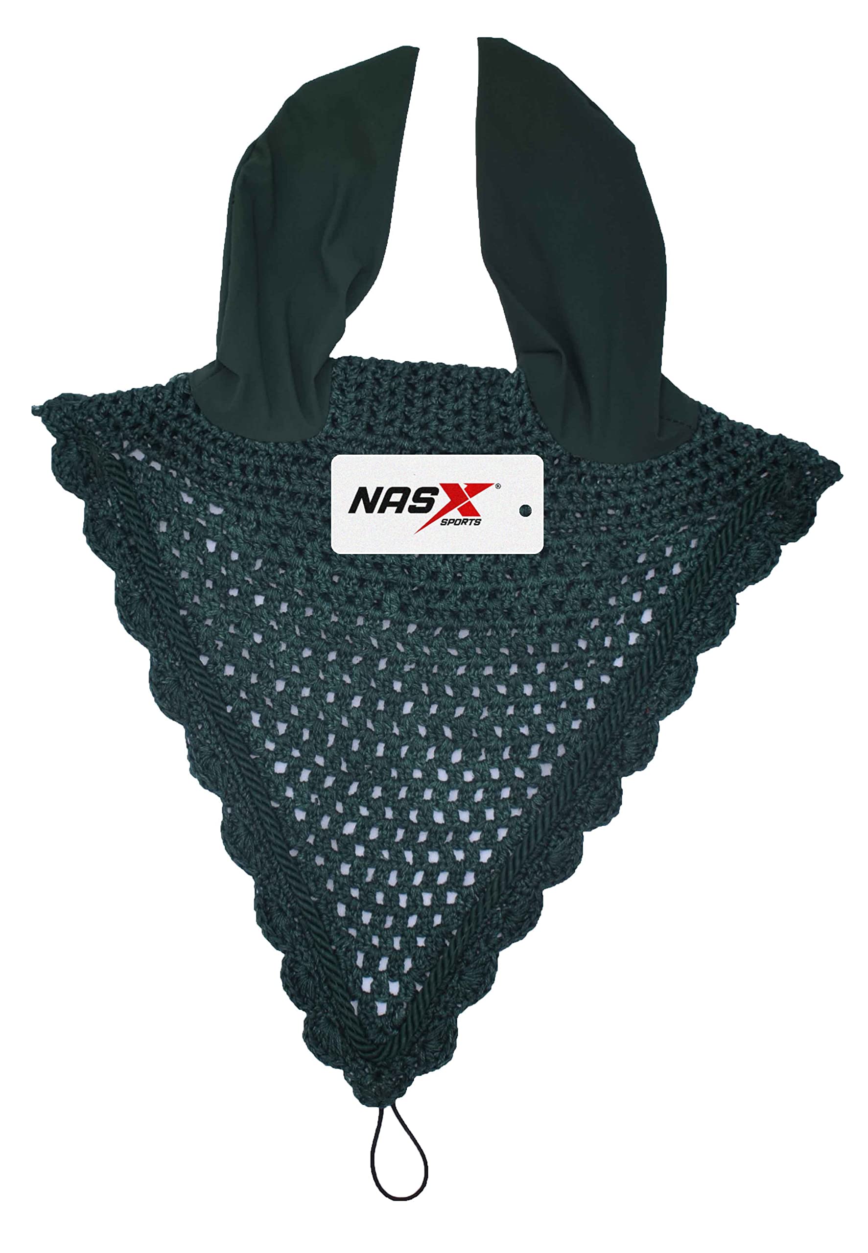 Horse Long Tie Down Fly Hood Fly Veil Ear Bonnet Flyveil Net Handmade Crochet (Full, Dark Green)