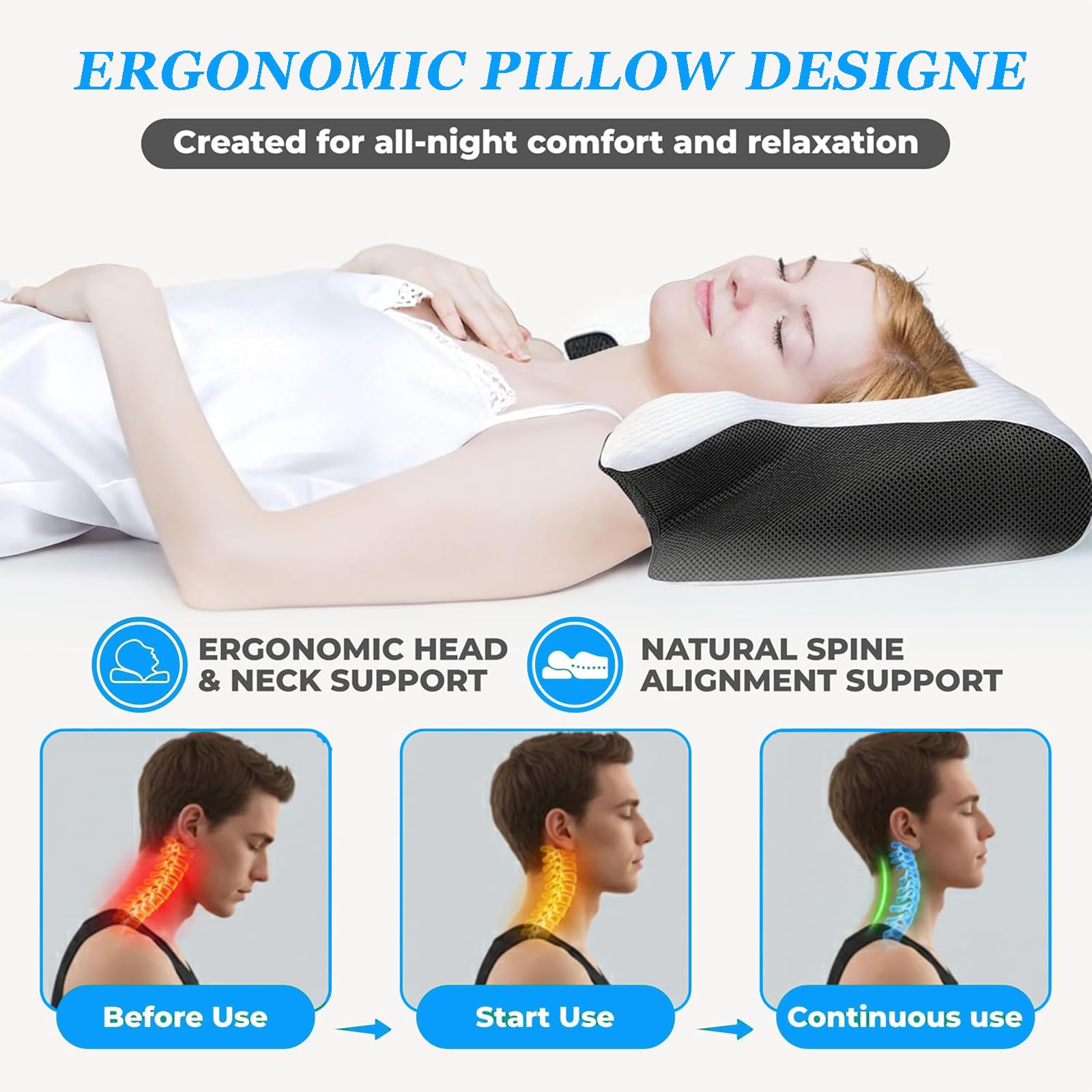 Nackenkissen Kopfkissen, Kissen für Nackenschmerzen Memory Foam Nackenkissen, für Seiten-, Rücken- & Bauchschläfer, Atmungsaktiv Waschbar, schlafkissen (Grau)