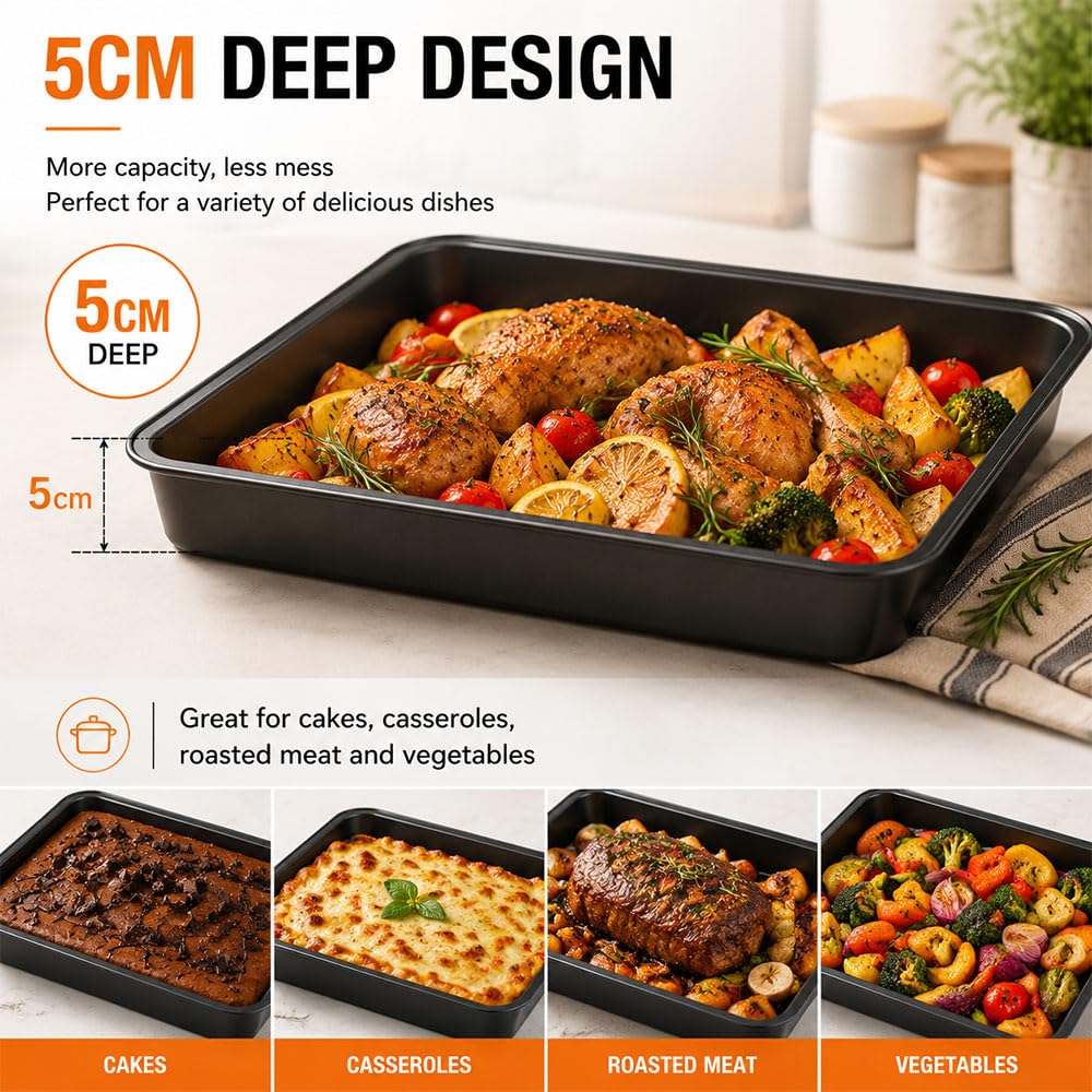 Lot de 4 plaques de cuisson rectangulaires en acier carbone très résistantes pour four, pâtisserie, mariage, anniversaire (S, M, L)