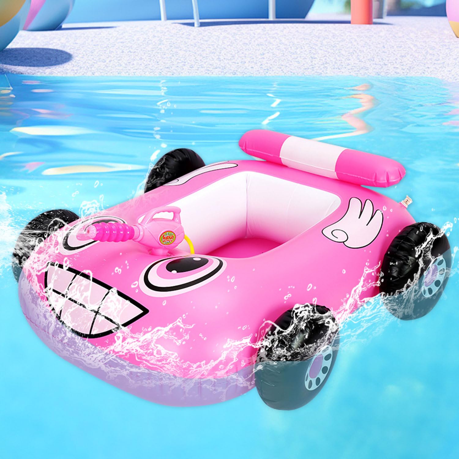 Anillo de Natación Inflable para Bebé, Flotador Bebé, Flotador para Bebe con Pistola de Agua, Flotador para bebé, Flotador Bebe con Asiento, Flotador Inflable de Natación para Bebé de 3 a 10 Años