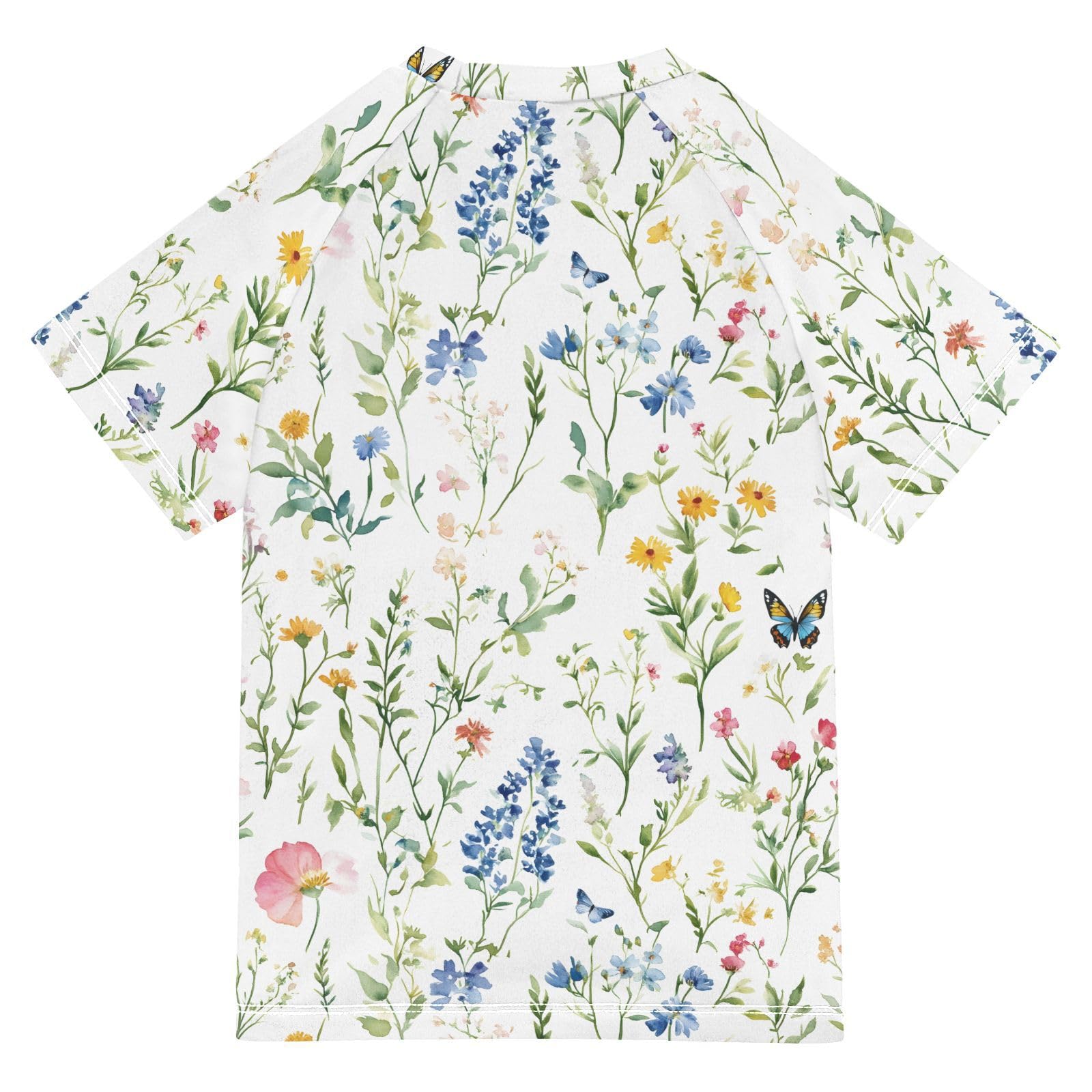 ALAZA Kids Rash Guard Boys Toddler Swim Shirts Short Sleeve Green Flower Grass UPF 50+ 3T