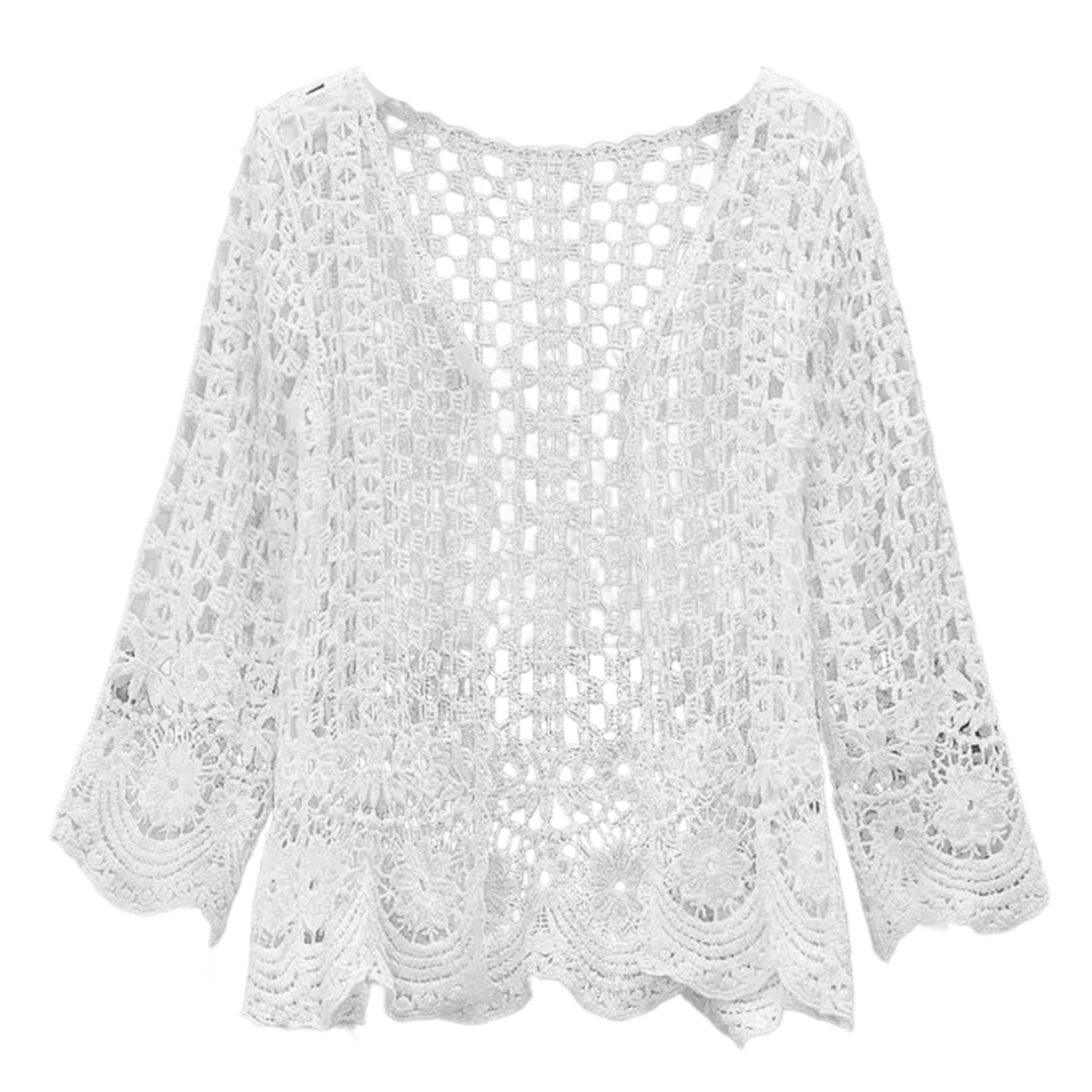 AZIDWERYQ White Crochet Cardigan Sun Protection Soft Cotton Long Sleeve Hollow Out Crochet Summer Cardigans for Women Lightweight