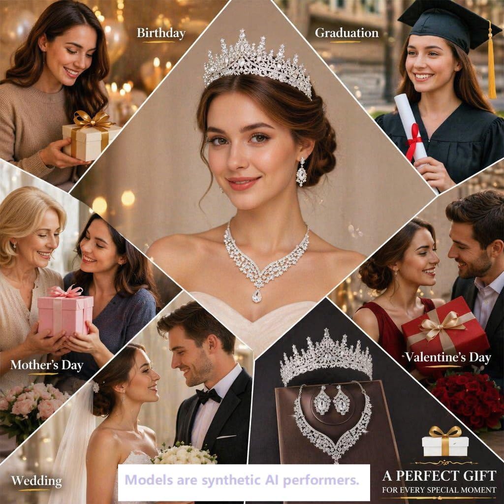 Kamirola Tiaras and Crowns for Women,Tiaras Earrings Necklace, Crystal Bridal Jewelry Set, Costume Party Halloween Prom Pageant Jewelry for Women (TR28)