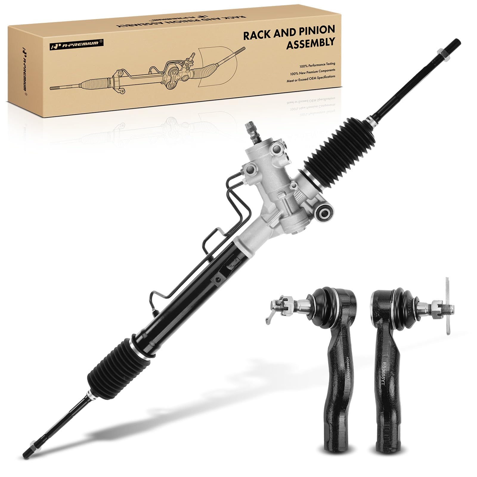 A-Premium Power Steering Rack and Pinion & Outer Tie Rod End Kit Compatible with Toyota RAV4 2001 2002 2003, GAS, 3-PC Set