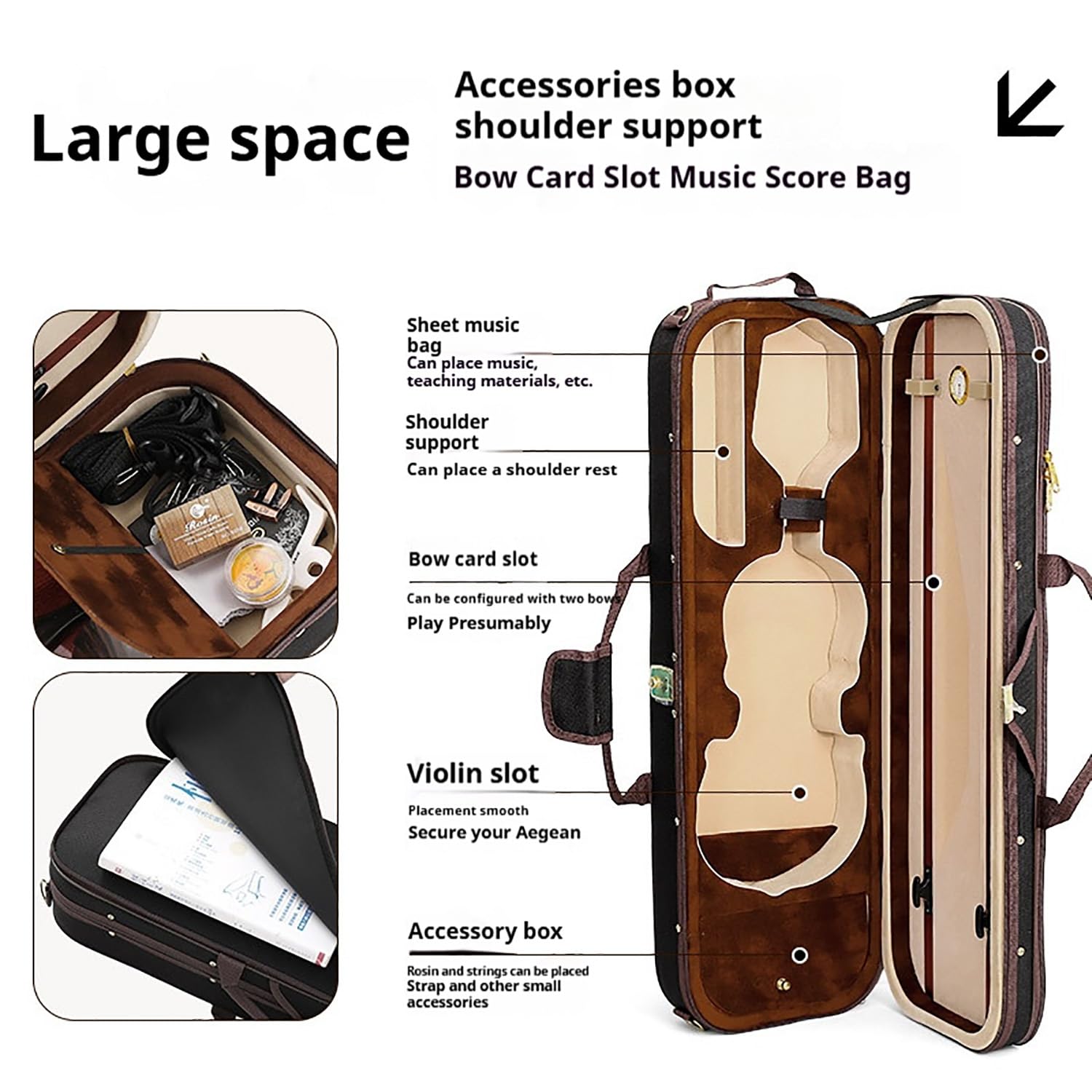 Dxcaicc Estuche Ligero para Violín Oxford para 1/2, 1/4, 3/4, 4/4 Violin, Estuche De Violín con Higrómetro, Caja Fuerte Y Ligera, Resistente Al Agua Y A Prueba De Golpes,Brown Black,4/4