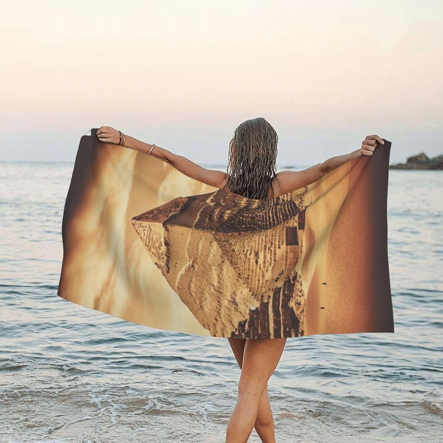 KHiry Microfiber Towel Beach Towels Vintage Great Egyptian Pyramid Quick Dry Towel Soft Lightweight Travel Towels Absorbent Large Easy Pack Travel Things Beach Blanket for Gym Sports Swimming, White