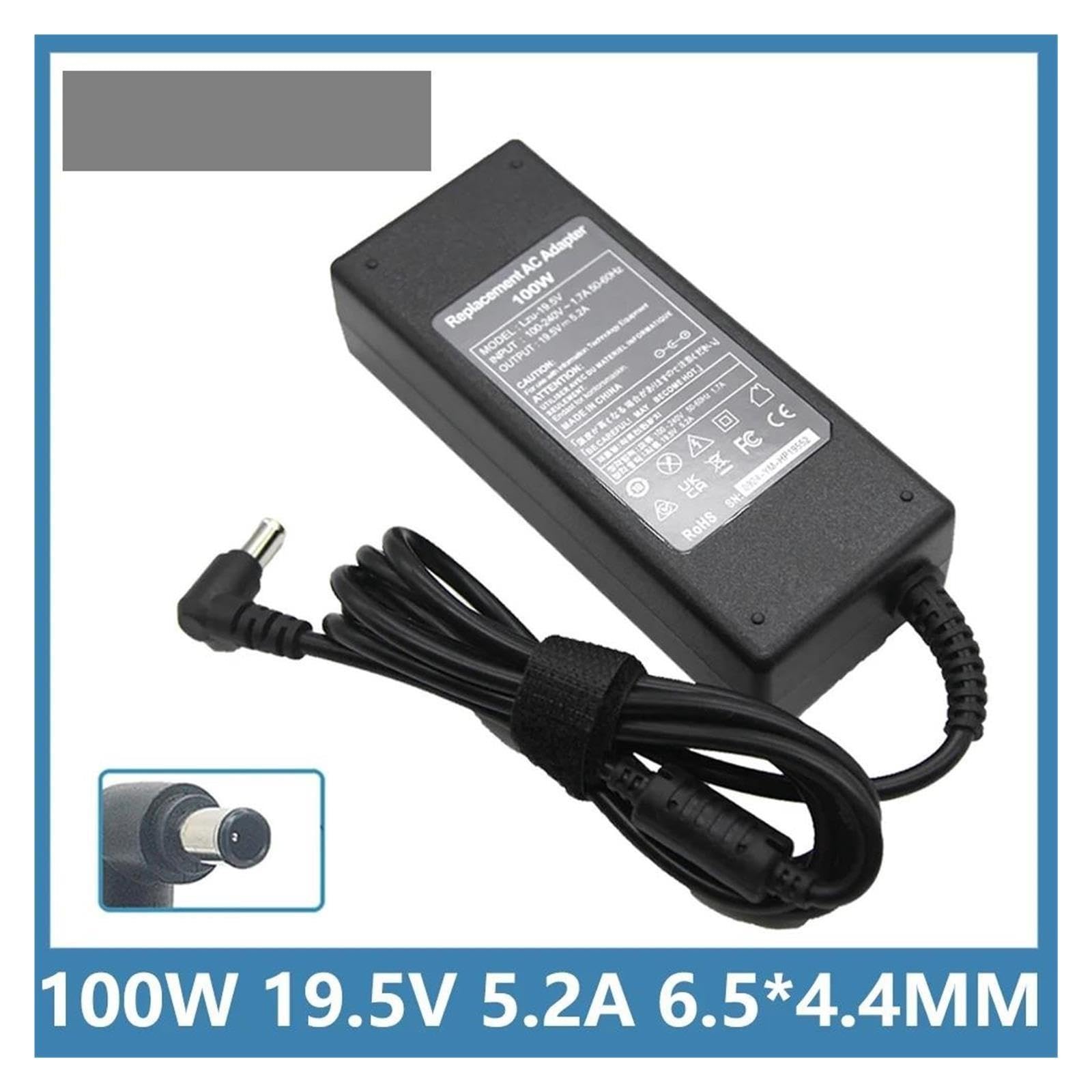 Adattatore CA for Caricabatterie 19,5 V 5,2 A 100 W 6,5 * 4,4 Mm, Compatibile Con Sony, Compatibile Con VAIO, PCG-61511L VGP-AC19V20 VGP-AC19V29-AC19V31-AC19V32 33(With AU plug)