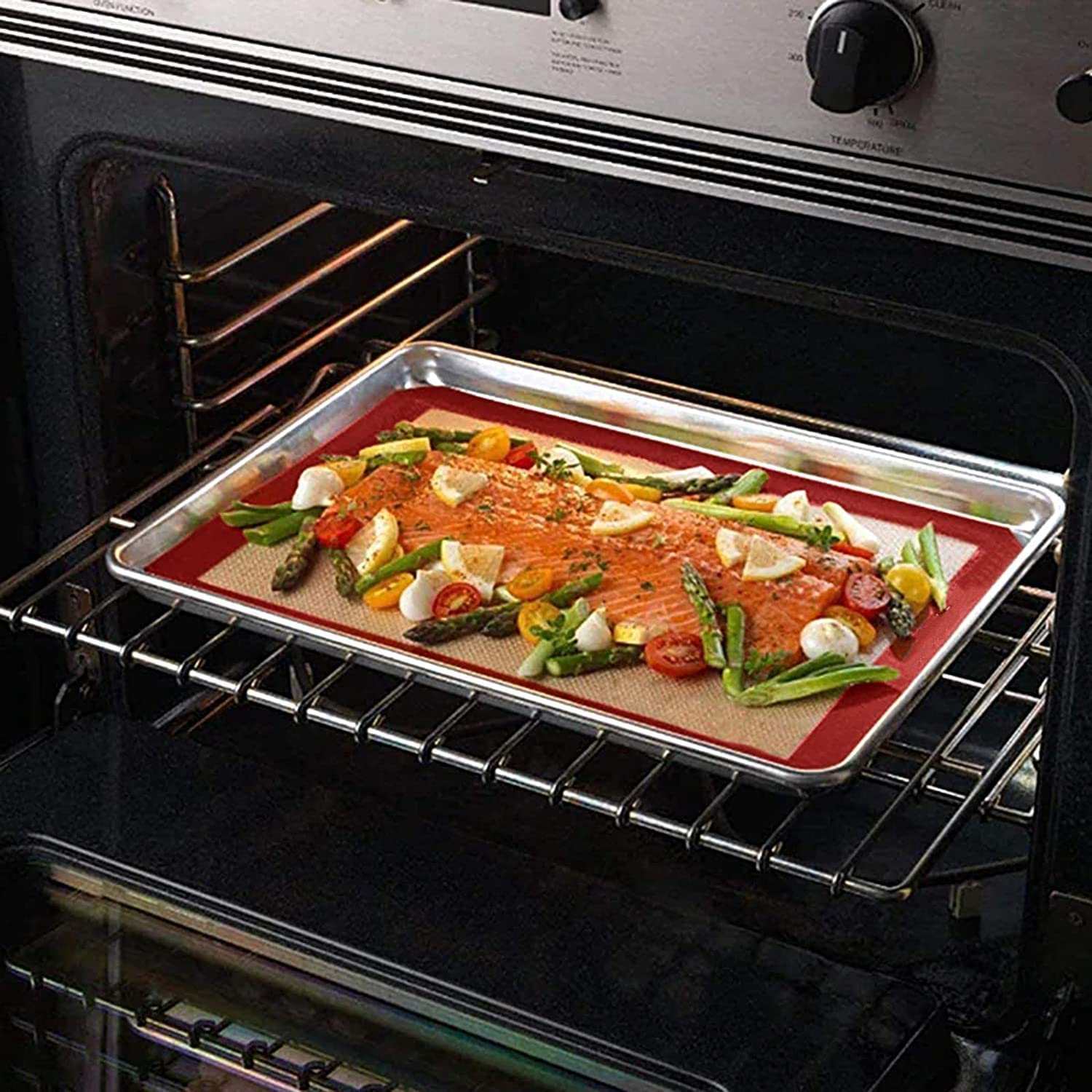Silikon-Backmatte (4-teilig), BPA-frei, groß, antihaftbeschichtet, für Küche, professionell, wiederverwendbar, hitzebeständig, Backformen, für Kekse und Gebäck mit Silikon-Spatel