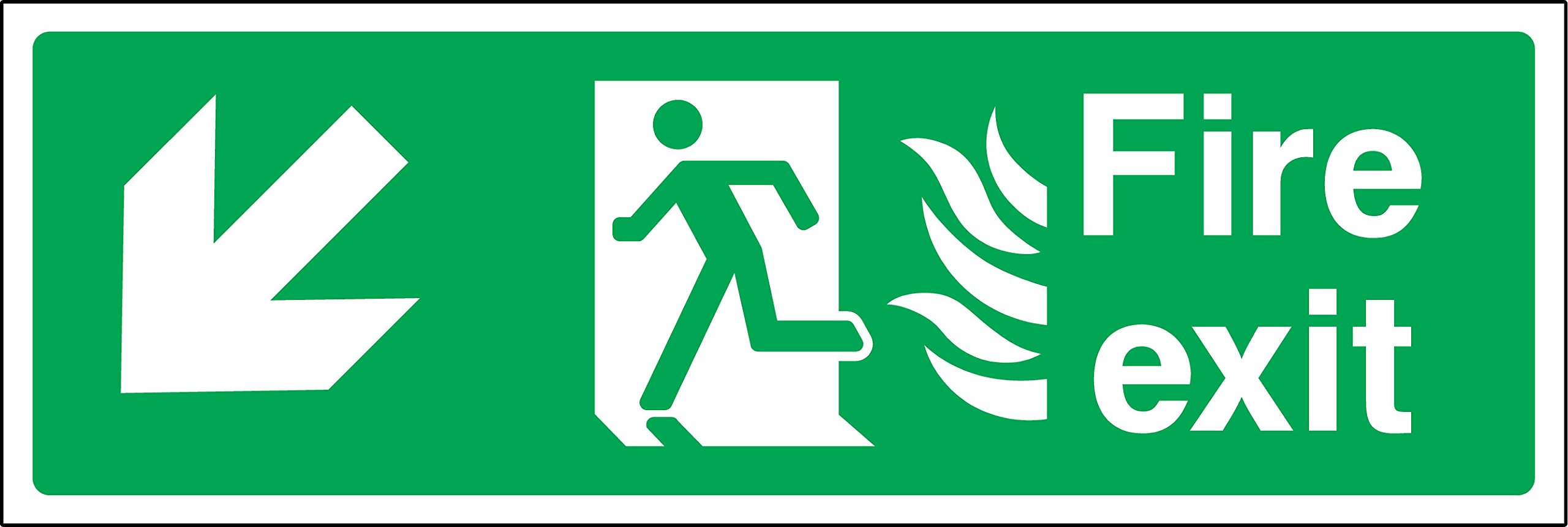 Fire exit Down left with fire pictograms Safety sign - Self adhesive sticker 300mm x 100mm