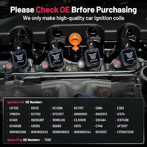Miniatura 5 de BDFHYK Paquete de bobinas de encendido UF333 y bujía de iridio 7092 compatible con Toyota Camry 2002 2003 2004 2005 Toyota RAV4 2007-2008 Toyota