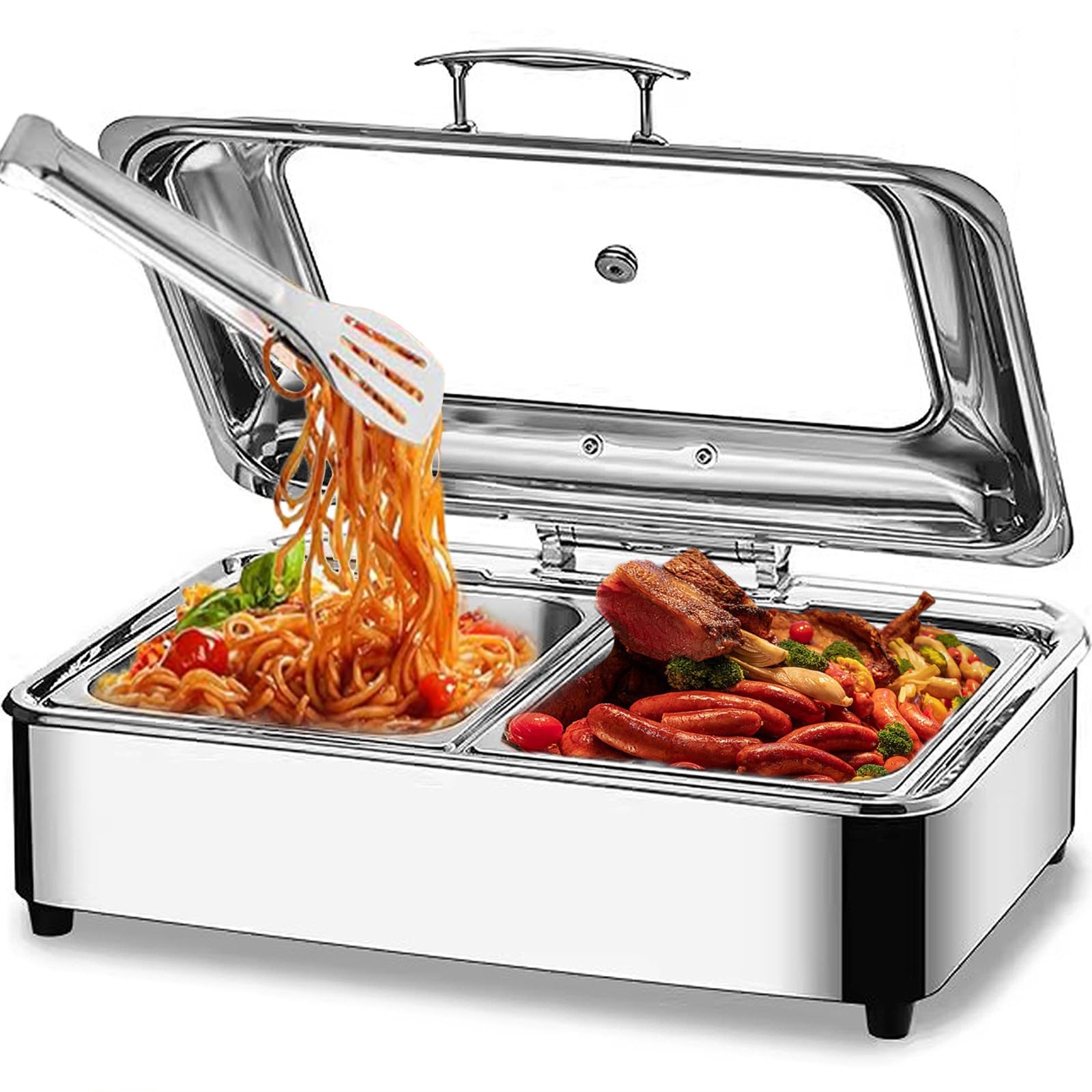 Elektrischer Chafing Dish 9L Mit Glasdeckel – Edelstahl, Touch-Temperaturregelung, Für Buffet, Catering & Hotels
