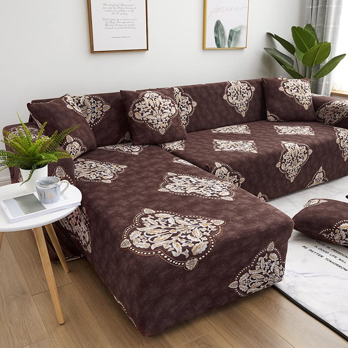 Copridivano componibile a forma di L, super elasticizzato, 1 copridivano per 4 posti, per chaise longue sezionale, per animali domestici e bambini (colore caffè)