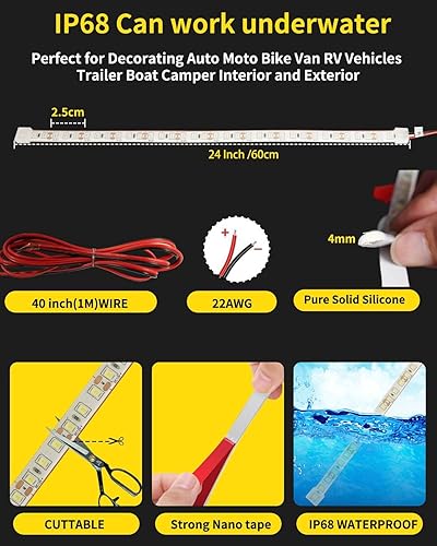 Miniatura 6 de YM E-Bright Tira de luces LED para automóvil cortables iluminación ambiental LED para motocicleta camiones camioneta barco carrito de golf interior