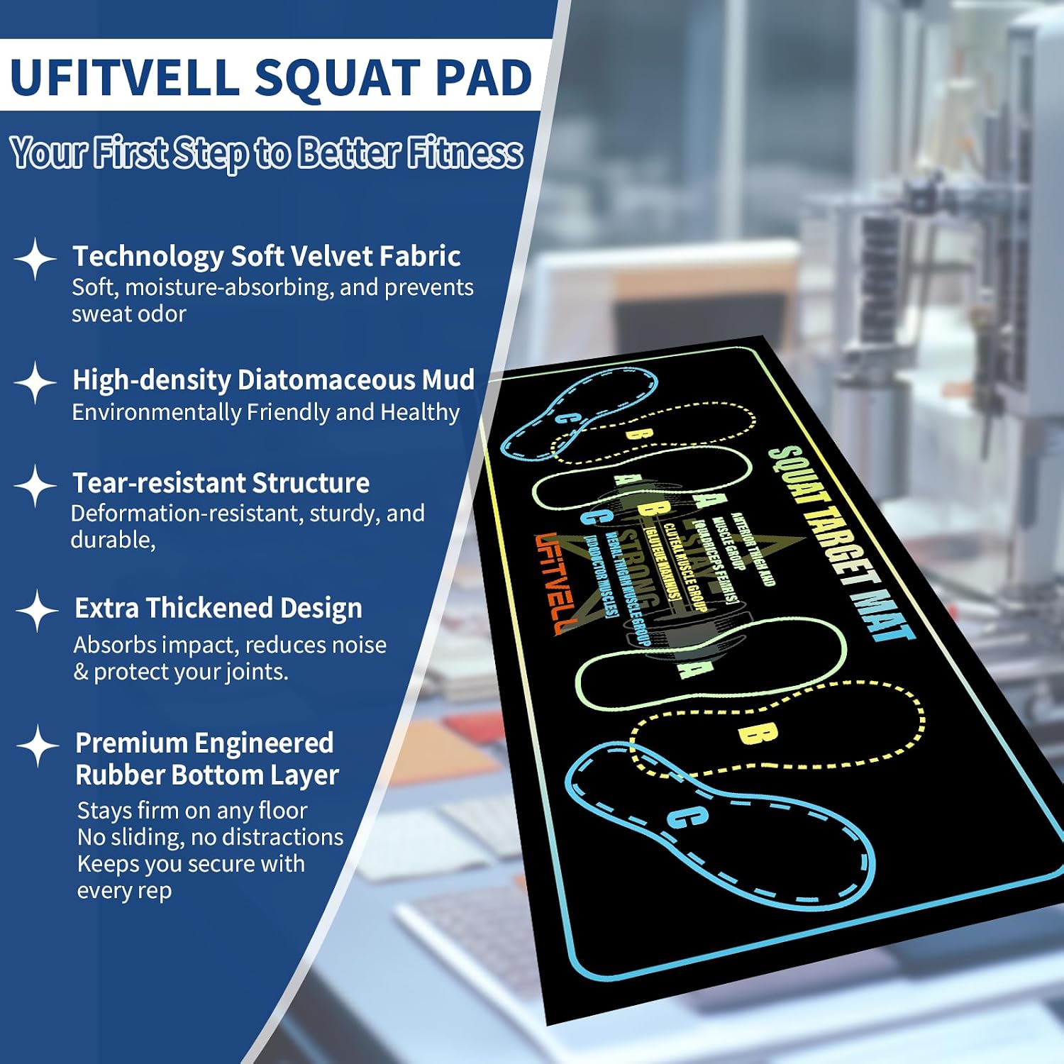 Squat Mat with Foot Position, Squat Pad for Proper Stance in Deadlifts & Squats, Non-Slip Durable Exercise Pad Support for Improved Muscle Activation, Ideal for Home & Outdoor Gym Leg Workout