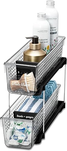 Miniatura 5 de Madesmart Mini organizador multiusos de plástico de 2 niveles con contenedores de almacenamiento divididos deslizables, compacto debajo del