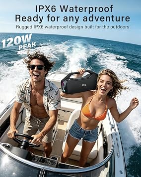 Portable Bluetooth Speakers Wireless 120W Peak Loud Outdoor w/2*Deep Bass | Increase 2*tweeters, 20H Playtime,IPX6 Waterproof, RGB Lights USB-C BT5.4, Suitable for Party, Beach, Camping,,Large Jobsite