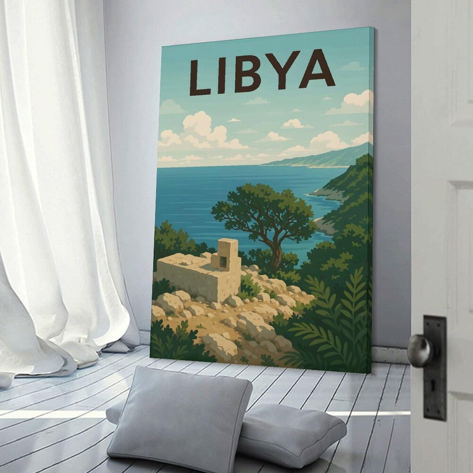 Junmoney Libya Travel Canvas Wall Picture 08x12inch(20x30cm), for Entryway, Lounge Links Or Small Walls, Decorative Canvas Styling for Entry Areas