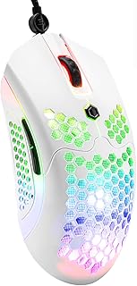 ZIYOU LANG M5 RGB Lightweight Wired Gaming Mouse with 12000 DPI 6 Programmed Buttons,65G Honeycomb Shell,Ultralight Ultraweave Cable,Pixart 3325 Optical Sensor Gamer Mice for Laptop PC Mac(White)