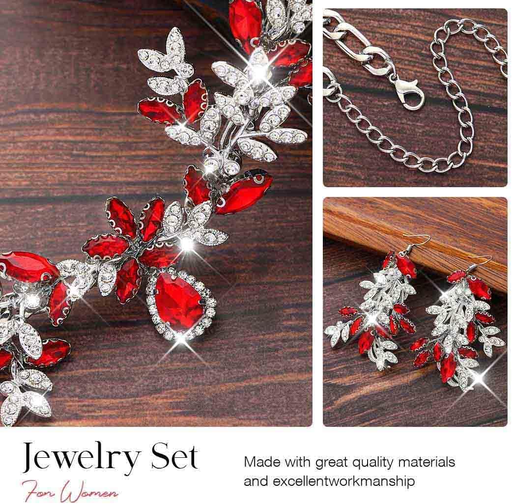 Unicra Bridal Wedding Jewelry Set Gold Green Crystal Necklace Earrings Sets Rhinestone Formal Costume Mothers Day Gifts Jewelry for Women and Brides - Image 7