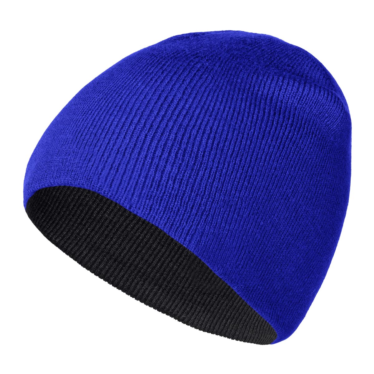 ZOORON Beanie for Women Men Reversible Winter Hats Unisex Cuffed Skull Knit Hat Cap Warm Fisherman Beanies Black RoyalBlue