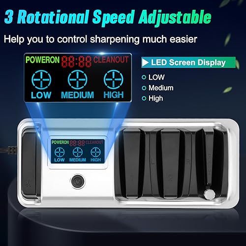 Miniatura 4 de Afilador de cuchillos eléctrico 5 en 1 con pantalla LCD, 3 velocidades de rotación ajustables, 100% abrasivos de diamante, afilador de cuchillos