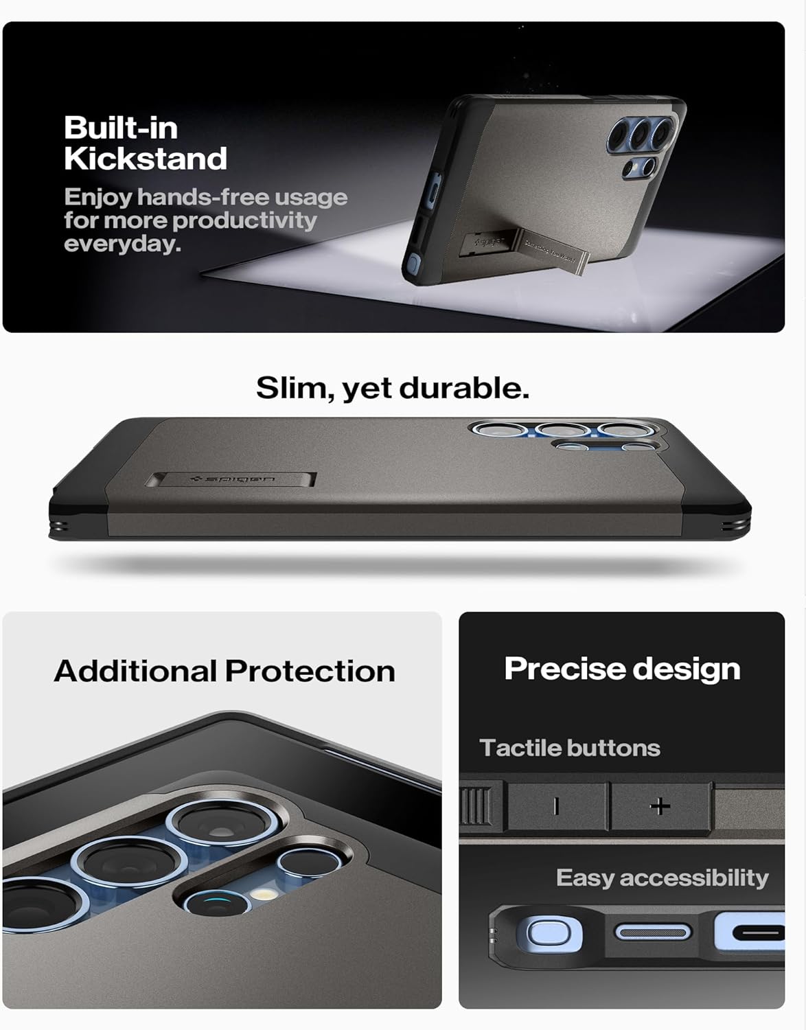 Spigen for Galaxy S25 Ultra Case, Tough Armor MagFit [Kickstand] [Compatible with MagSafe] [Military-Grade Protection] - Gunmetal | (Ai), MagFit, Kickstand, 2025 - Image 8
