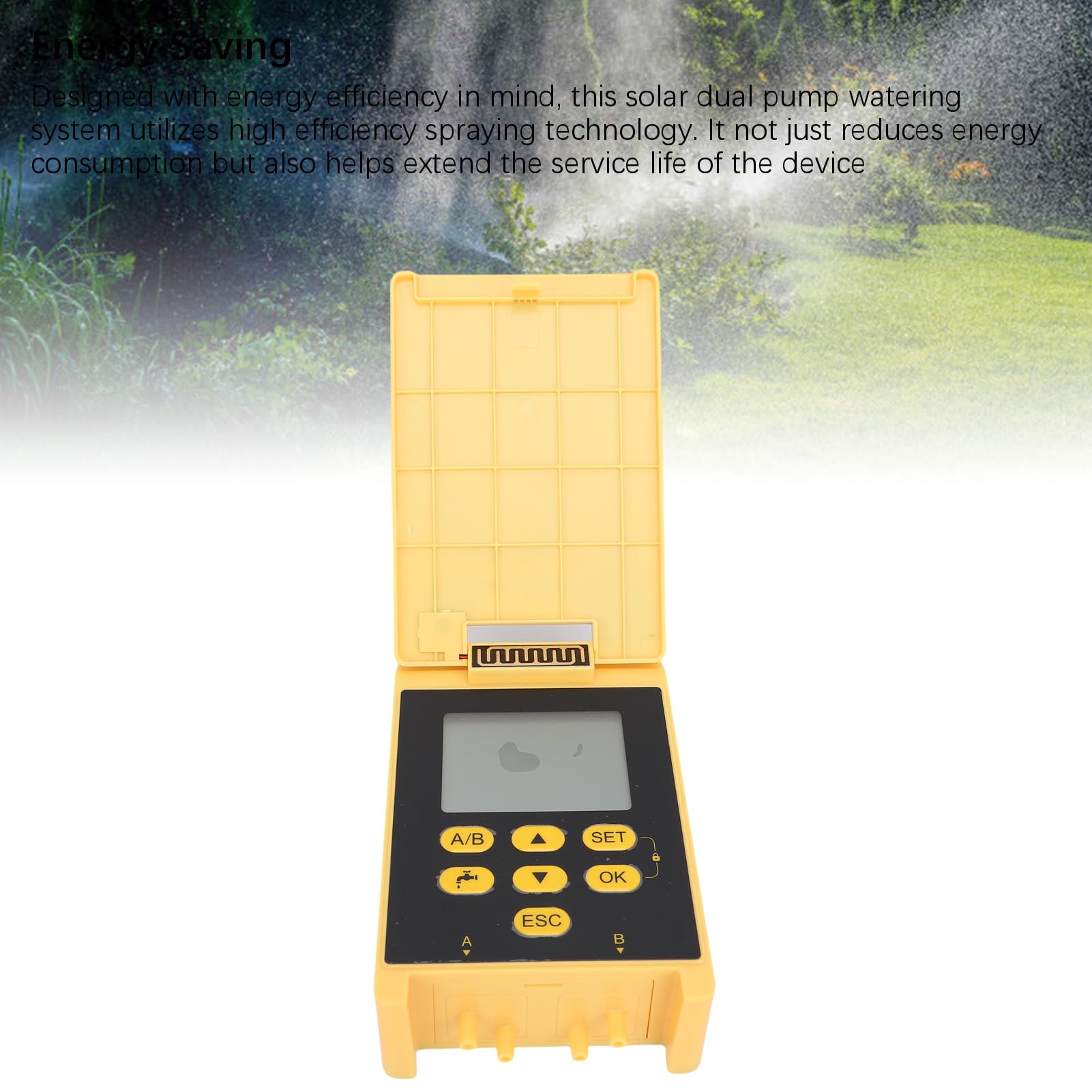 Tnfeeon de Riego Solar de Bomba Dual Dispositivo Inteligente Temporizado con Batería de 2000 MAh Caudal Mínimo de 600 Ml para Riego de Jardines y Humidificación para el Cuidado de Plantas Al Aire