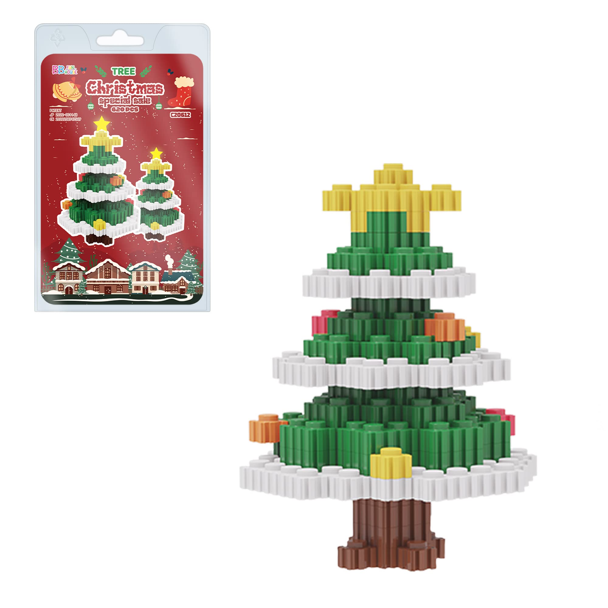 BB FUN HOUSE Christmas Tree Ornaments Pixel Art Puzzle Bricks Bucket, 620 Piece Pixel Blocks Art Kit for Create 3D Christmas Tree, Patented Interlocking Building Bricks Stem Toys, Gift for Age 6 Plus