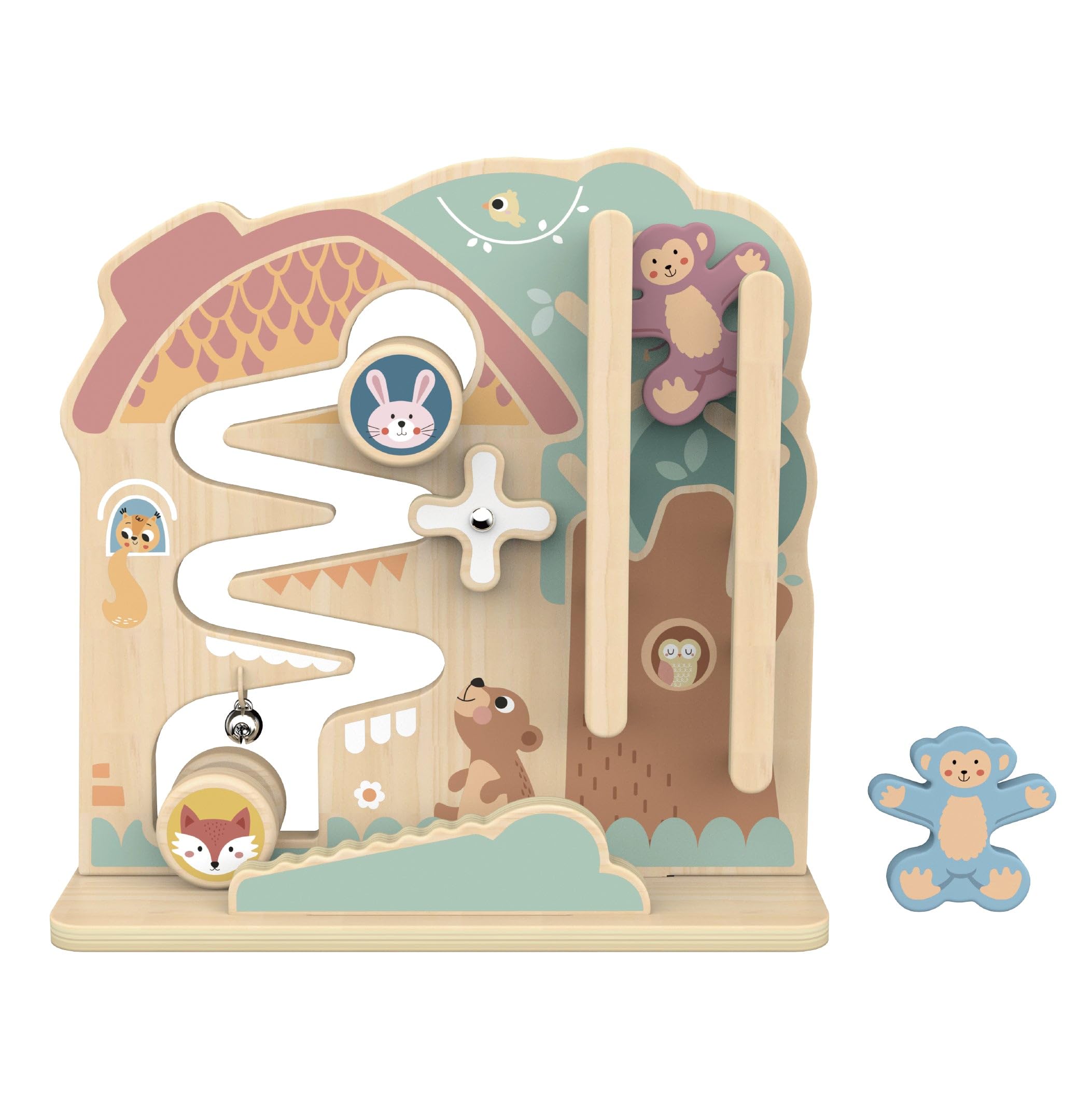 Tooky Toy Panel de actividades Bosque y Animales Madera FSC: Juguetes para niños, juguete educativo Montessori, promueve el desarrollo motor y cognitivo, regalo a partir de 1 año