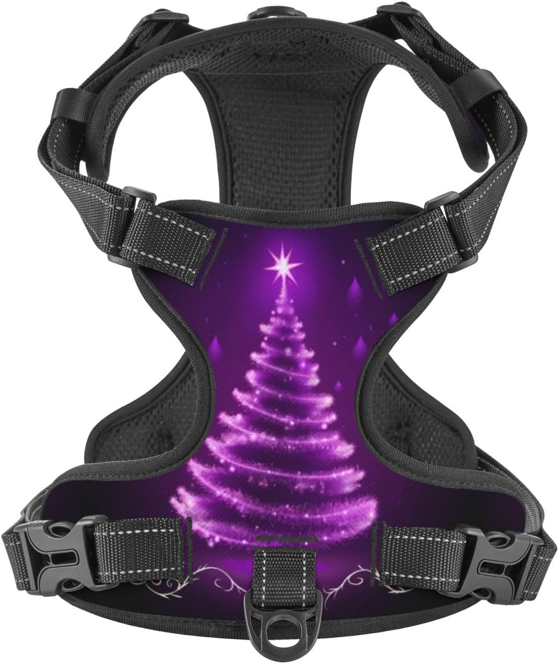 Dog Harness for Large Dogs with Leash No Pull 2 Leash Clips, Adjustable Soft Merry Christmas Tree Winter Dog Vest Set X-Large Size