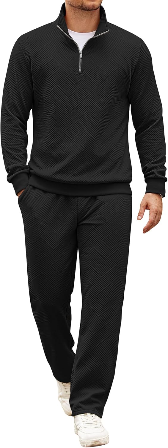 COOFANDY Men's Tracksuit 2 Piece Set Geometric Texture Quarter Zip Pullover Sweatshirt Athletic Running Sweatsuits