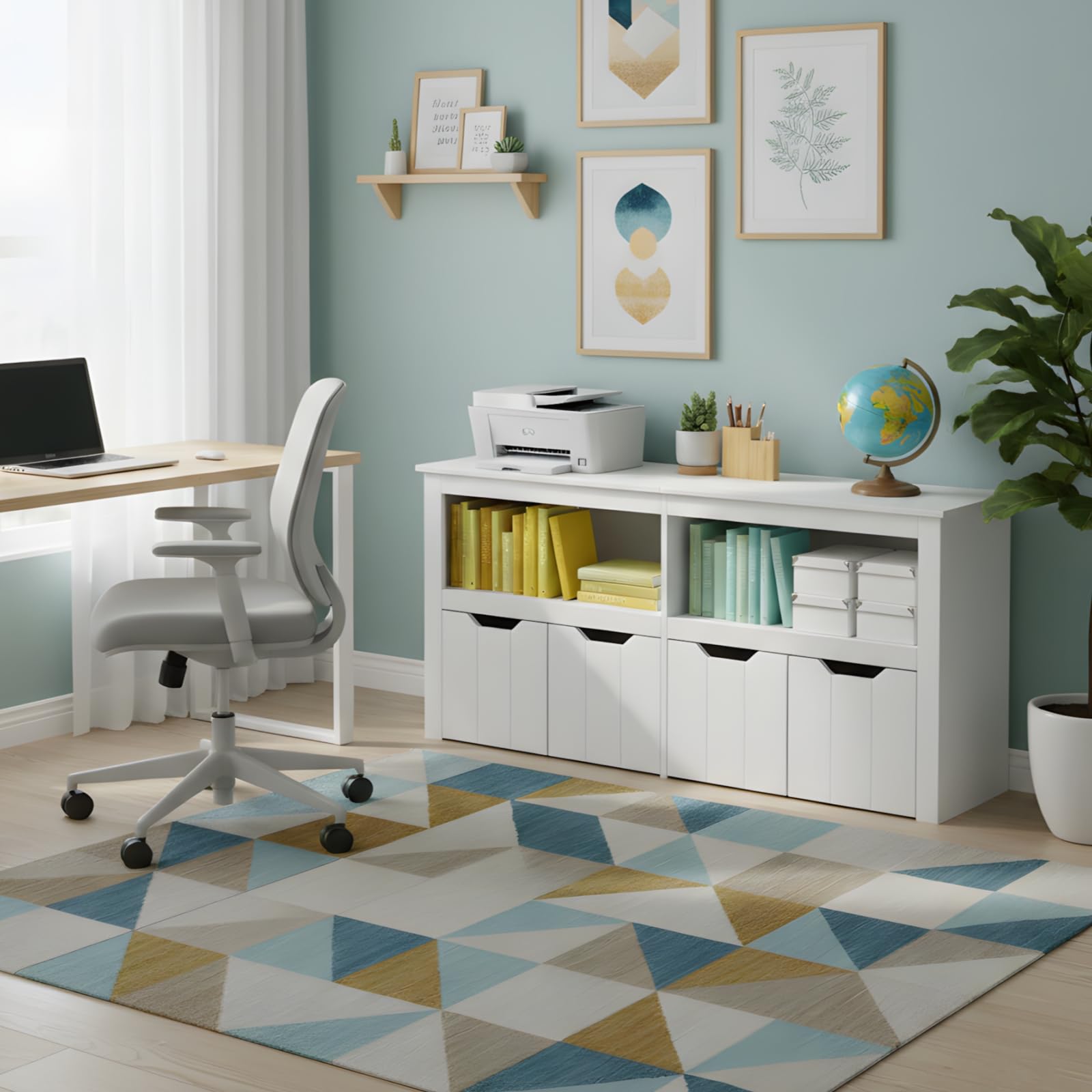 Meuble Rangement Enfant avec 2 Compartiments et 4 Tiroirs Roulants, Meuble de Rangement Jouets Enfant Bibliothèque pour Salon Chambre d’Enfant Salle de Jeu (Blanc, 120 x 33 x 61.5 cm)