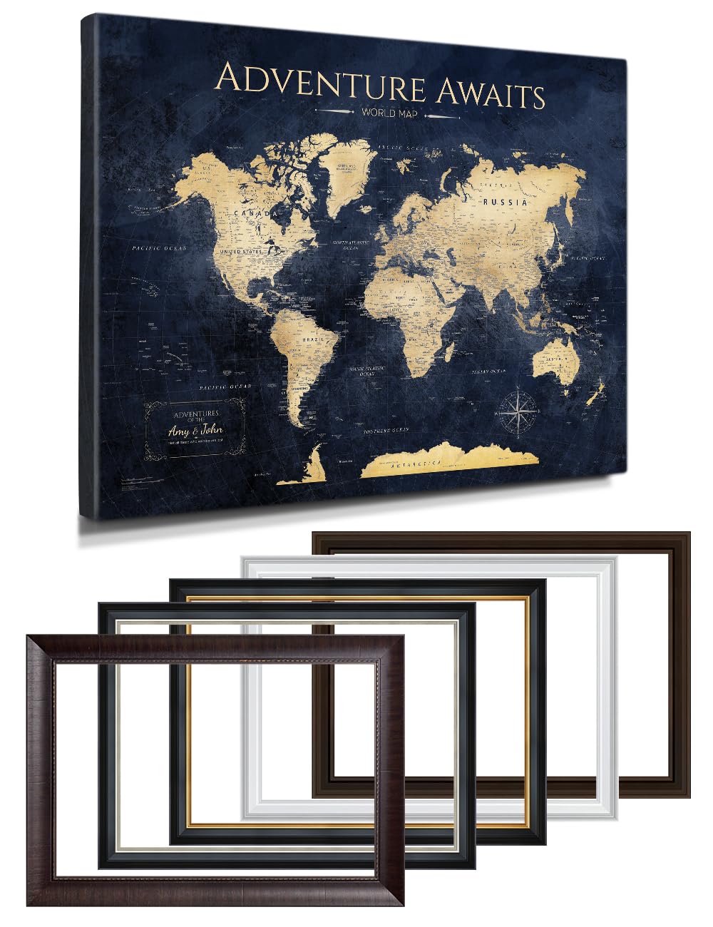 IPIC Personalized Vintage Teal Framed World Map Pin Board, Size 30x24 in