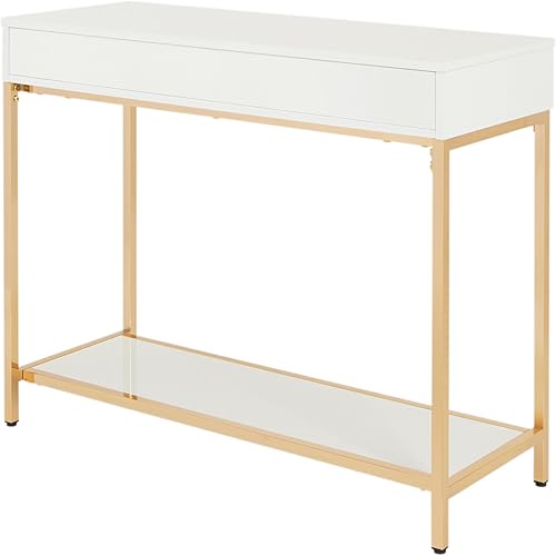 Miniatura 5 de OSP Home Furnishings Alios Modern Mesa de vestíbulo, acabado blanco brillante y marco dorado