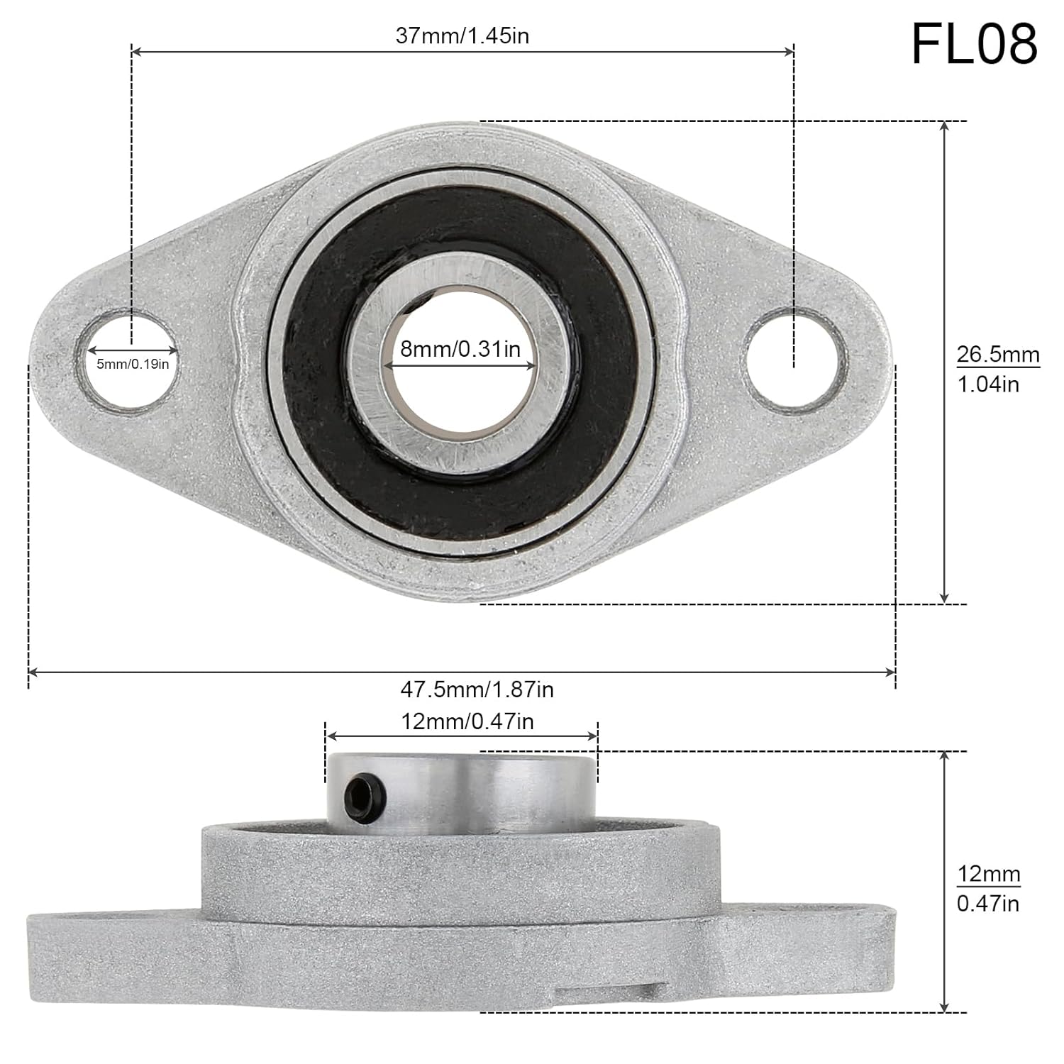 4Pcs KFL08 8mm Inner Bore Mounted Flange Mounted Pillow Block Bearings for Diameter 8mm Linear Shaft Rod T8 Lead Screw