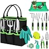 Garden Hand Tools, 12 Pieces Aluminium Gardening Tools Set, Gardening Kit with Garden Fork, Trowel, Gardening Gifts for Women & Men