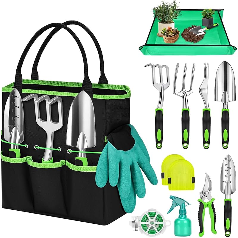 Mactoou Outils de Jardinage, 12 Pièces kit Jardinage avec Petite Pelle Jardinage, Sac de Rangement, 