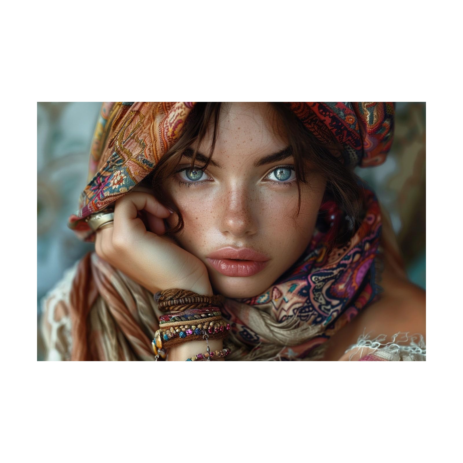 TERUEA Vintage Bathroom Wall Art - Bohemian Woman With Colorful Headscarf And Beaded Bracelets Vintage Humor Wall Poster for Bathroom Toilet Decor(Multi)-20x30cm Unframed