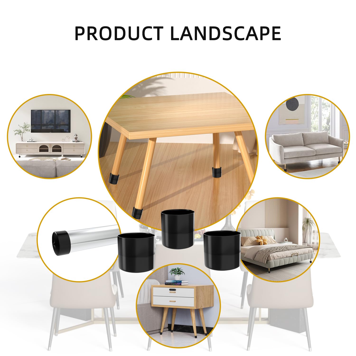 2 Inch Round Black Vinyl End Caps - 6-Pack Pipe Furniture Leg Protectors