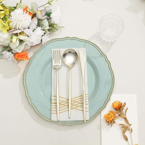 Miniatura 9 de Efavormart - Paquete de 10 platos llanos de plástico con borde festoneado transparente y dorado de 10 pulgadas, platos desechables de fiesta para