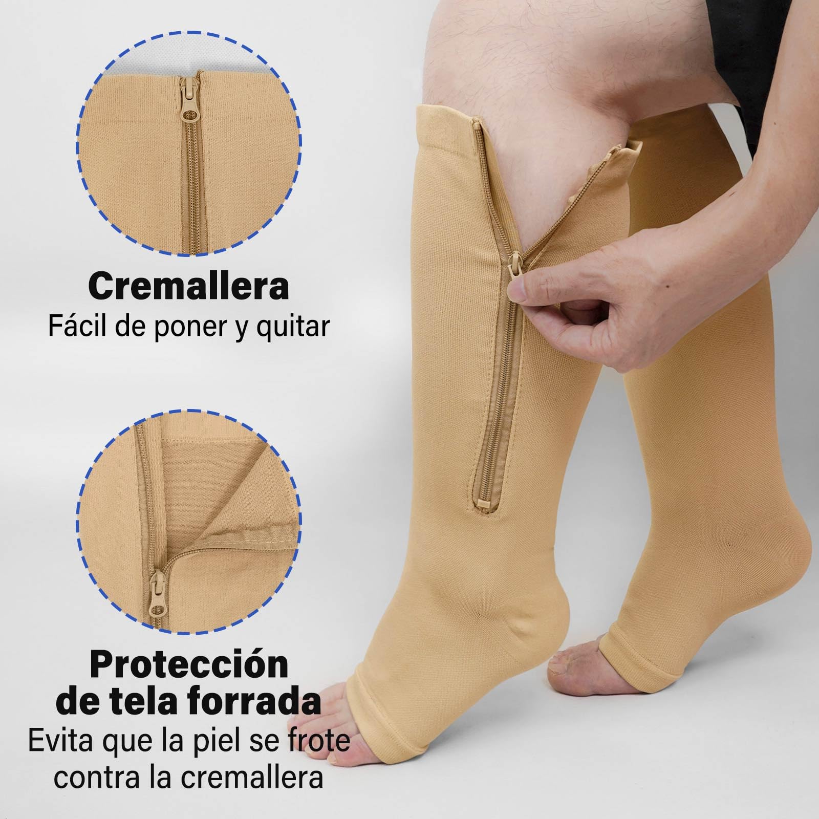 PUTUO Medias de Compresion Talla Grande: Calcetines de Compresión con Cremallera Punta Abierta para Hombre y Mujer 1par